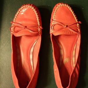 Patent Coral Coach moccasins